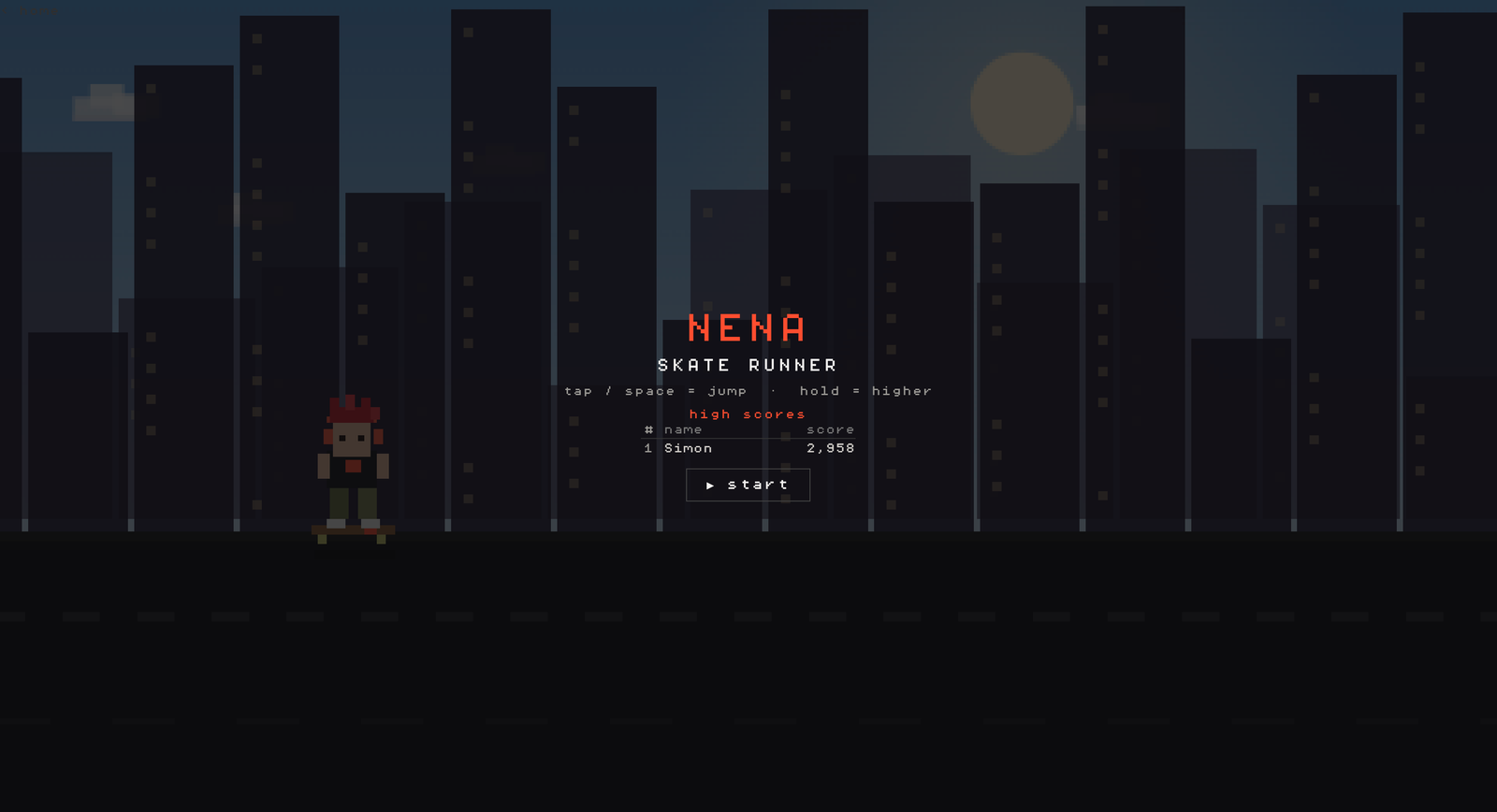 Nena Skate Runner — title screen